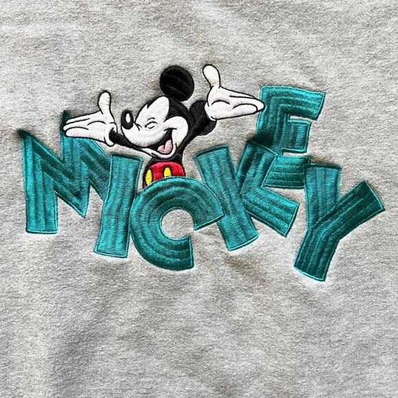 Vtg 90s Mickey Mouse Mens Sweatshirt XL Embroidered Disney Retro Cartoon Preppy - Picture 2 of 8